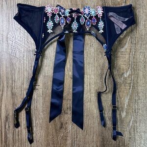 Victoria's Secret Navy Lace Lingerie Top with Pink Accents